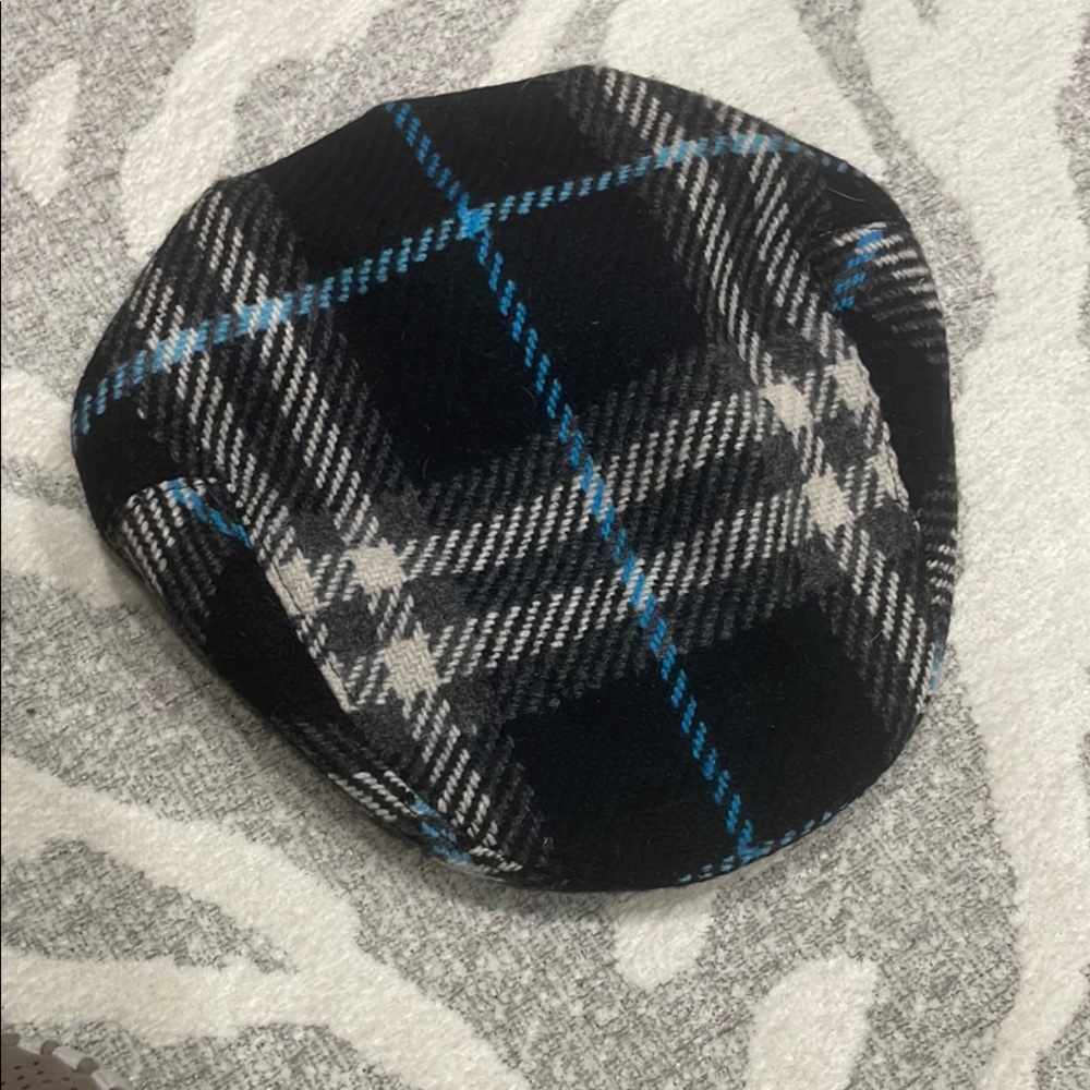 Burberry Blue and Black Hat with Plaid Pattern